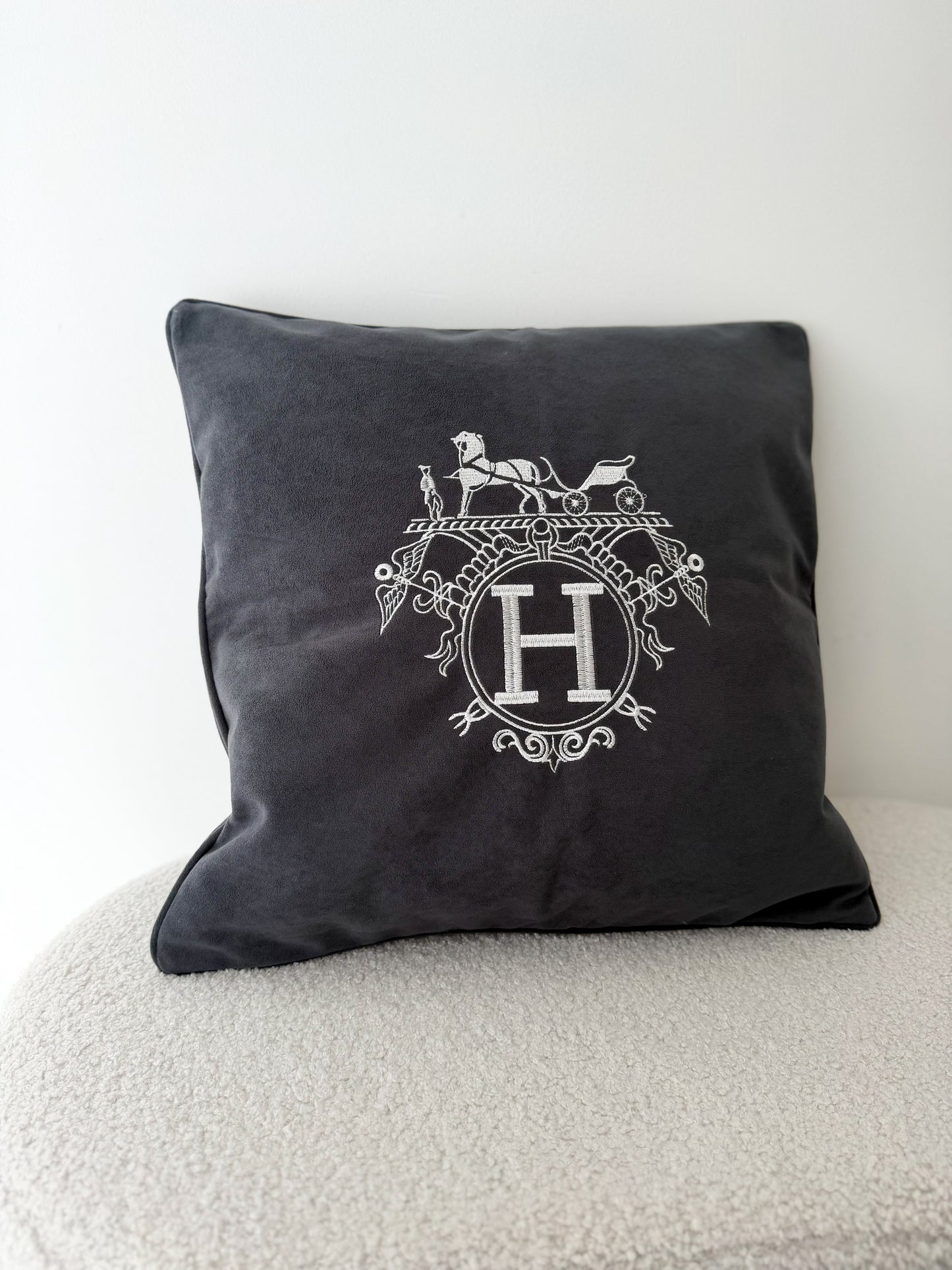 Duck Feather Grey and White Embroidered Horse Cushion