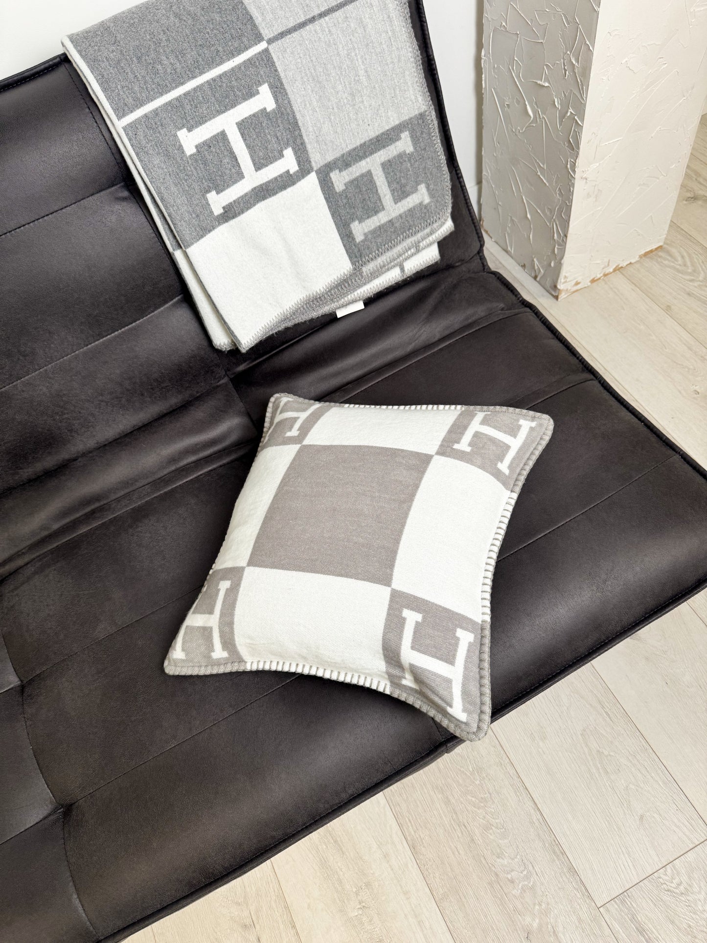 Grey H Cashmere Cushion Cover