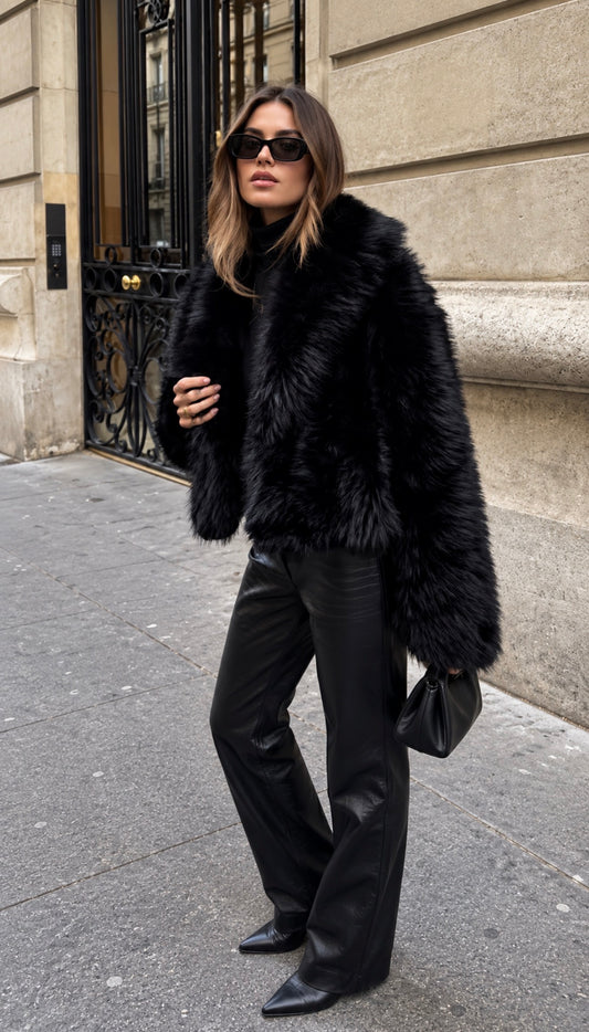 Faux Black Fur Coat