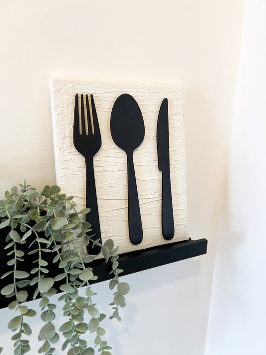 3D textured art canvas. Knife, Fork and Spoon