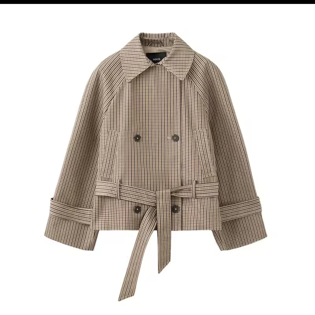 Check Belted Double Breasted Jacket