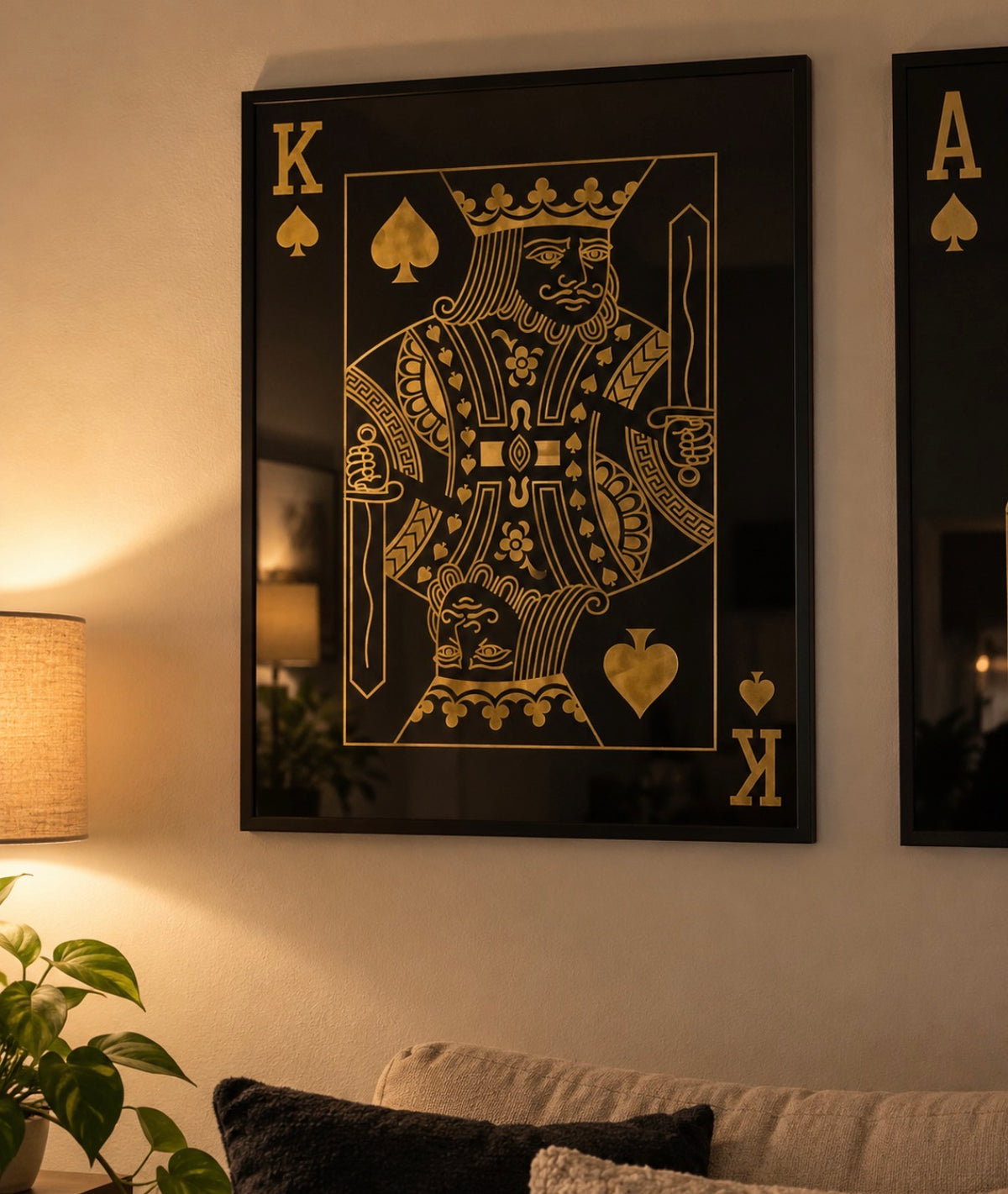 Black and Gold King, Queen and Ace Cotton Canvas Pictures
