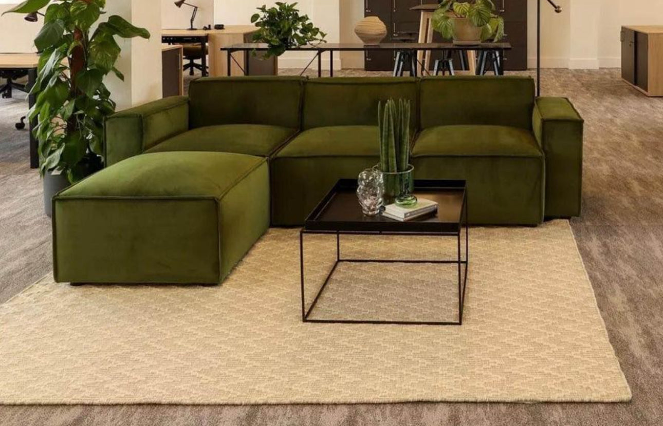 Vine Green Sectional 3 Seater Sofa + Footstool