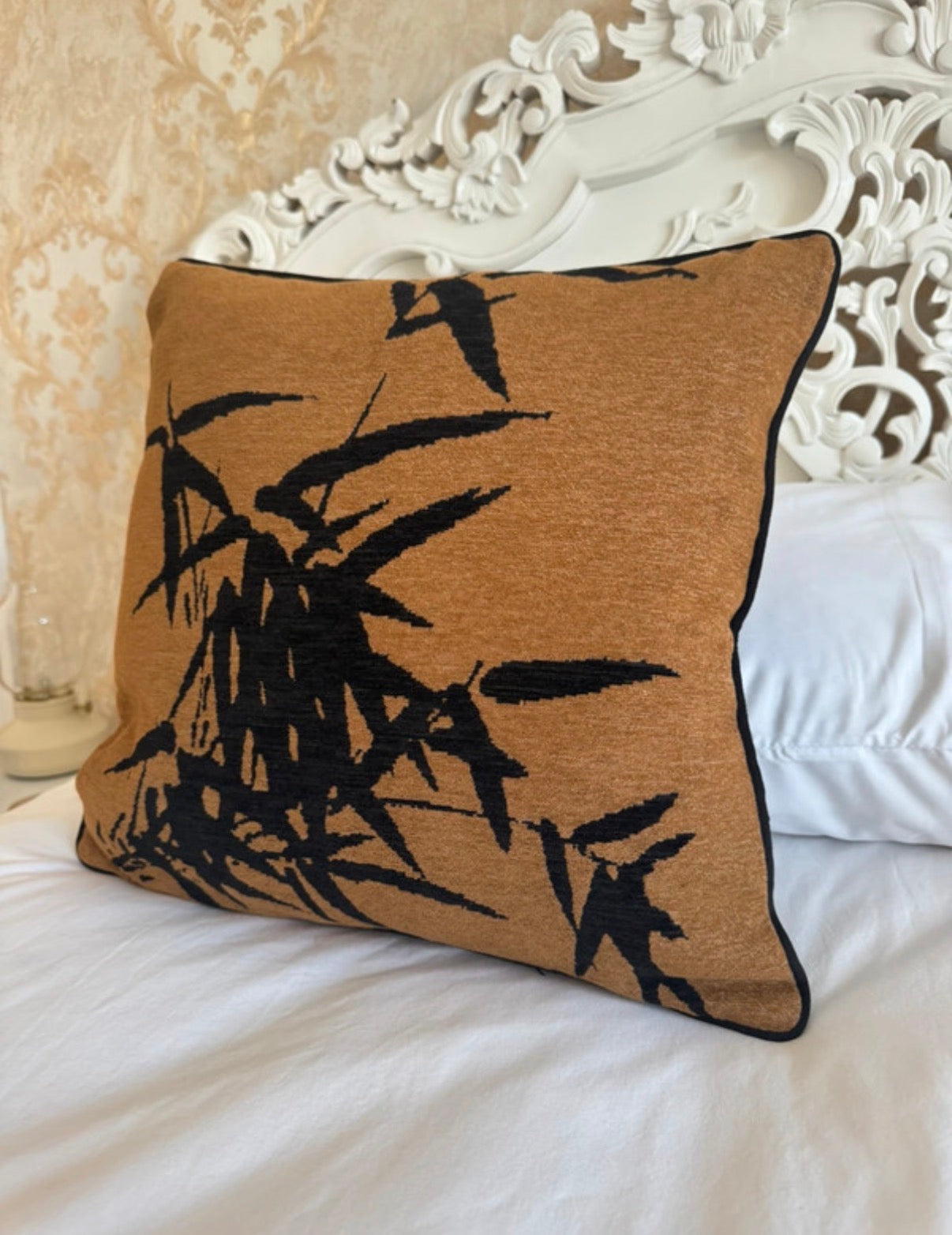 Duck Feather Filled Beige Leaf Cushion