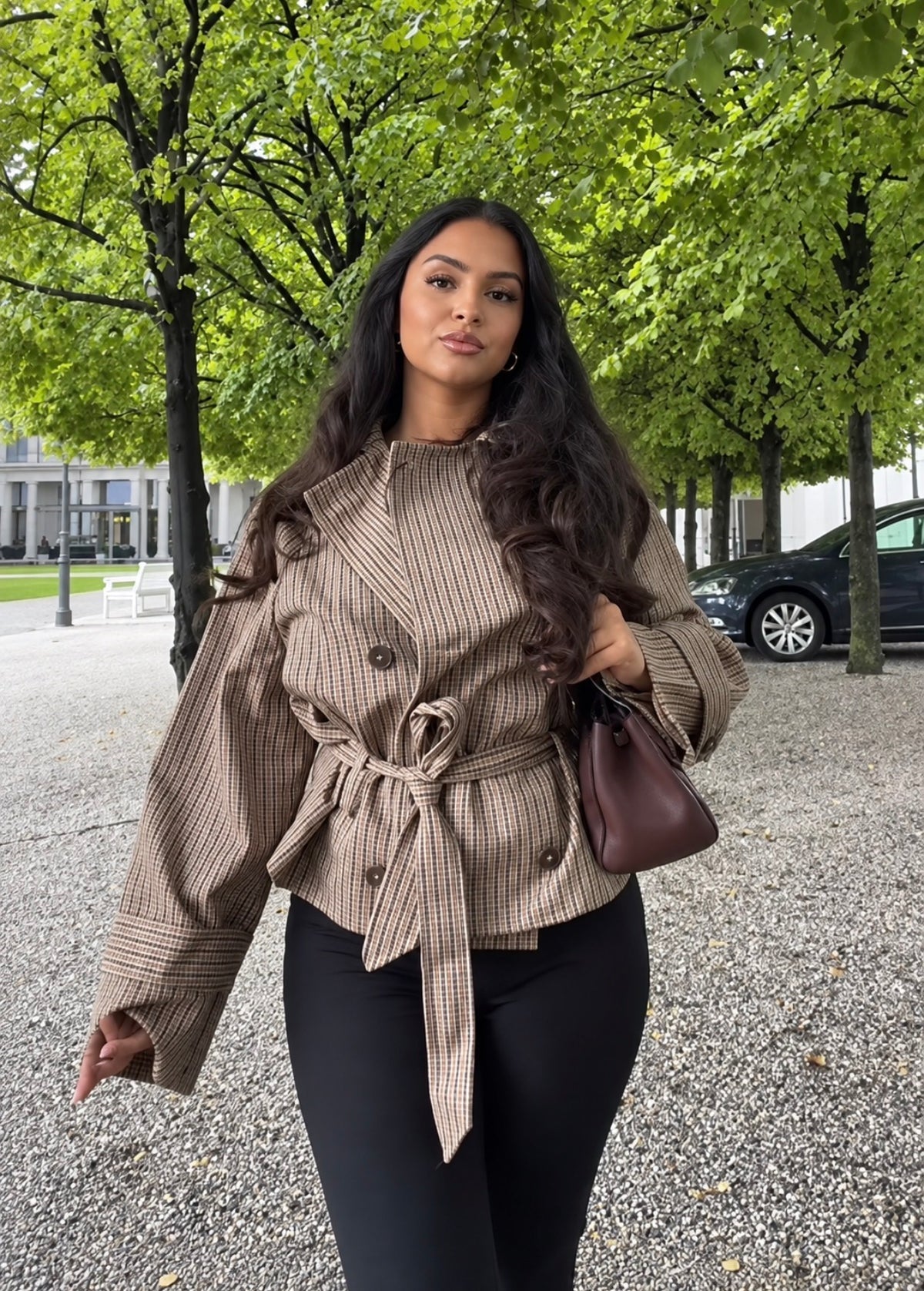 Check Belted Double Breasted Jacket