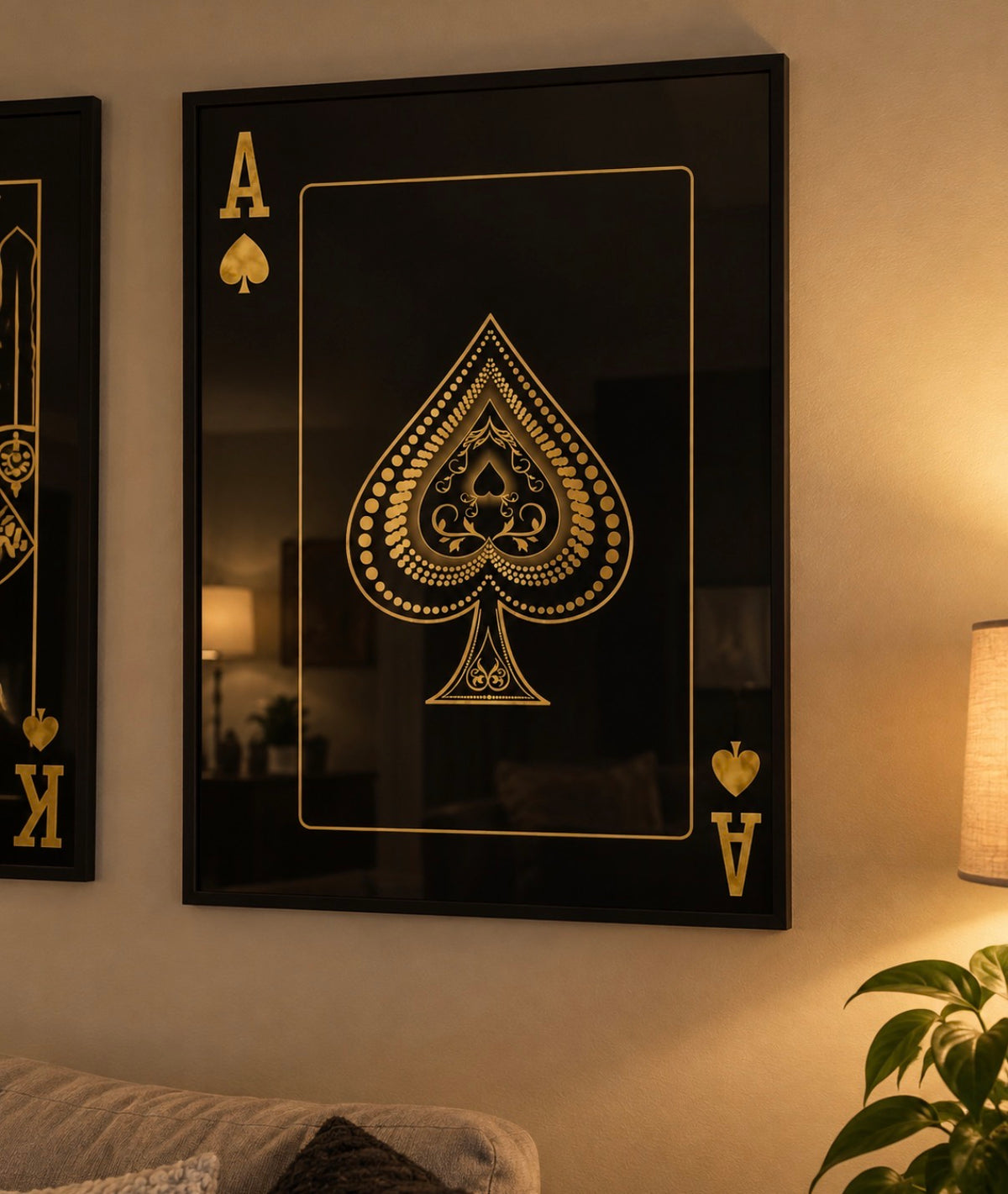 Black and Gold King, Queen and Ace Cotton Canvas Pictures