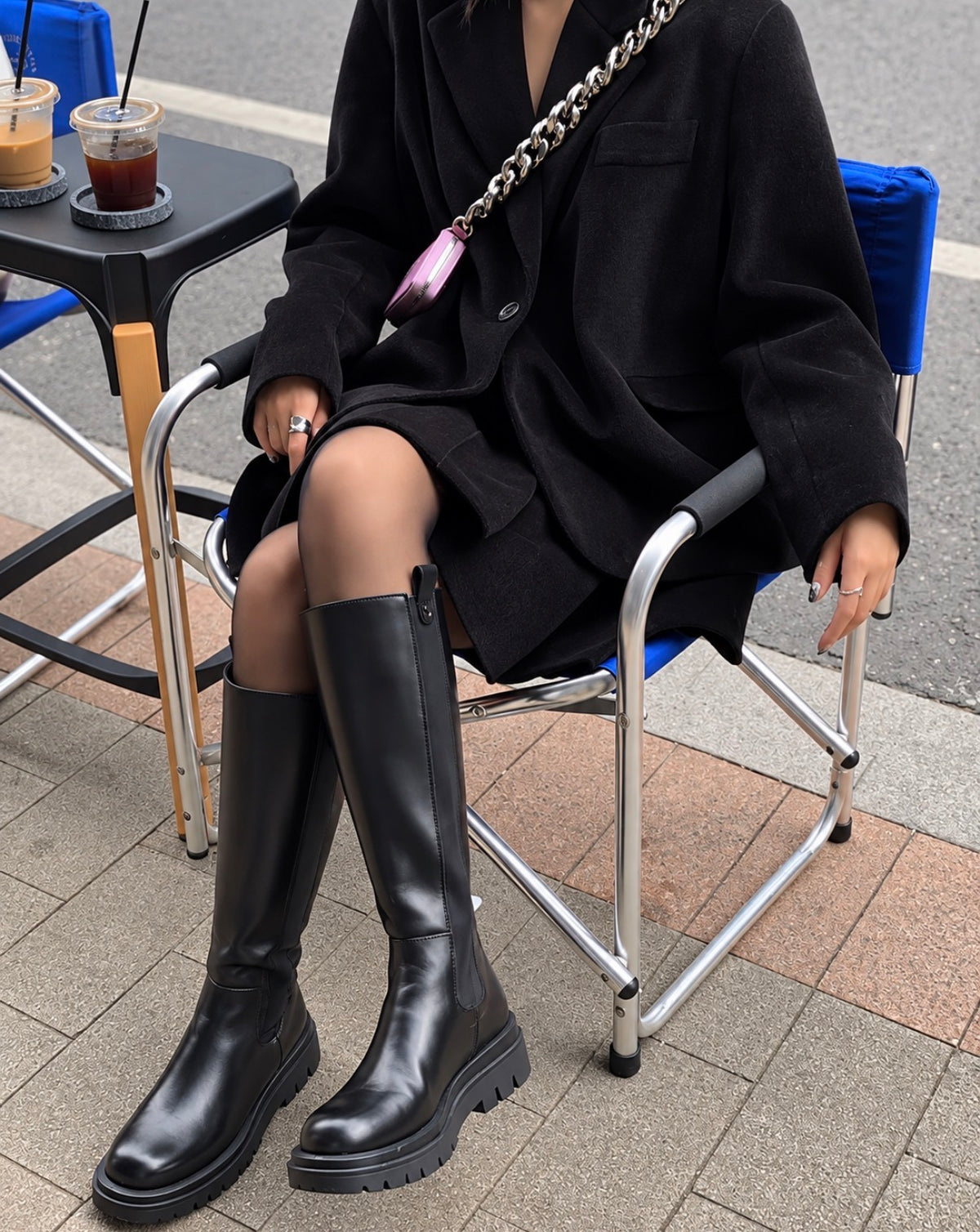 Black Knee High Chunky Chelsea Boots