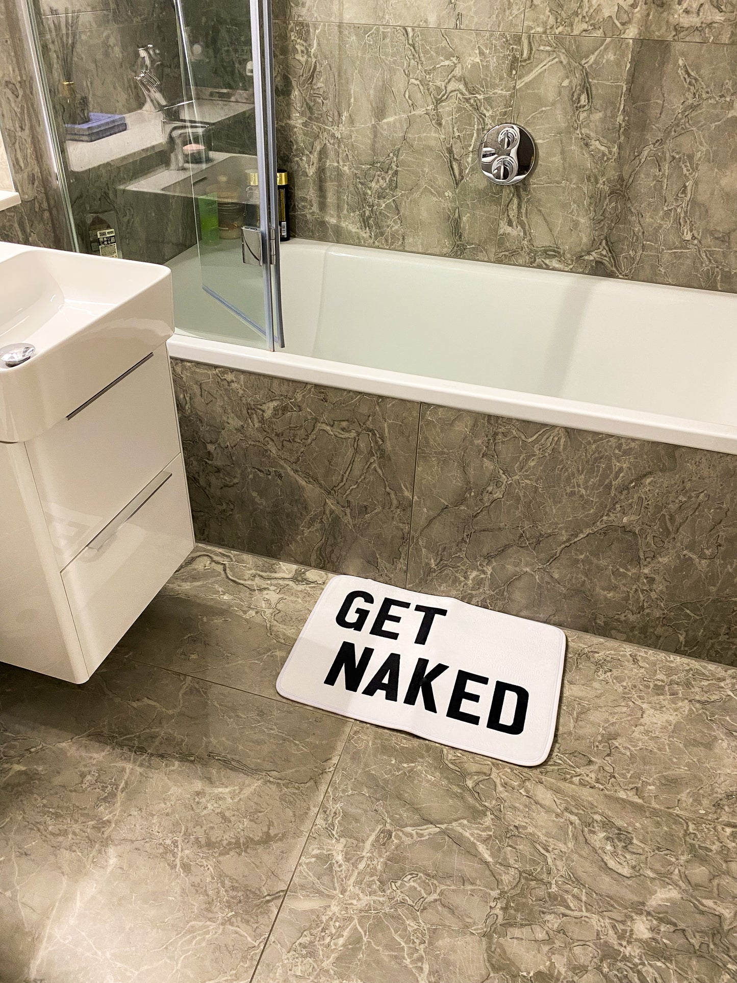 Black and White Get Naked Bath Mat