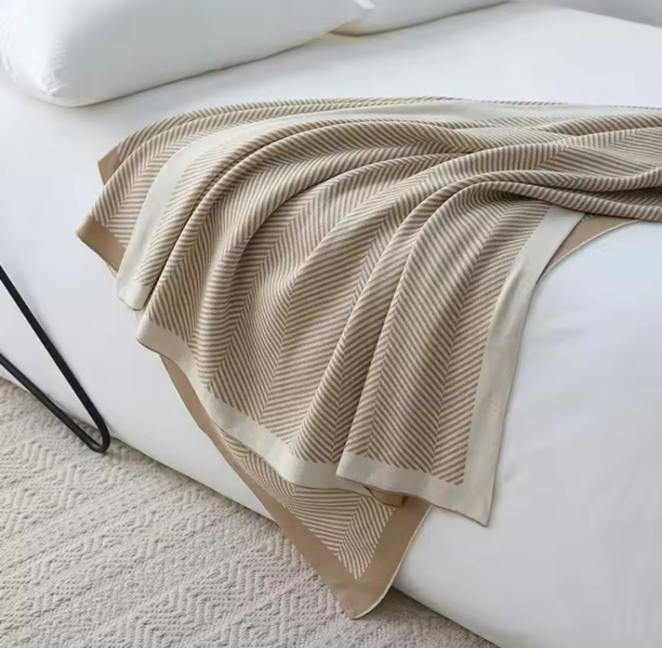 Beige Nordic Knitted Blanket / Throw