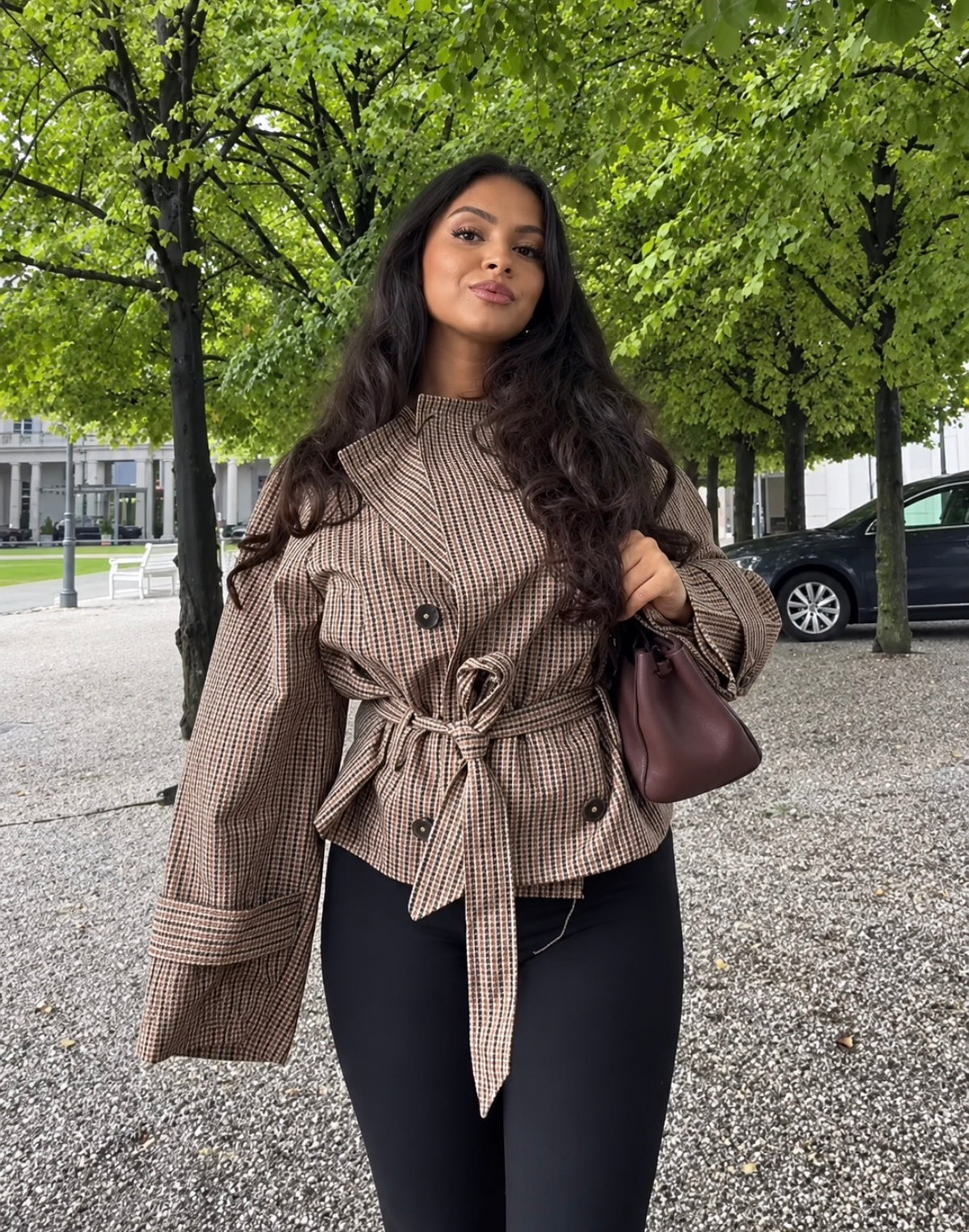 Check Belted Double Breasted Jacket