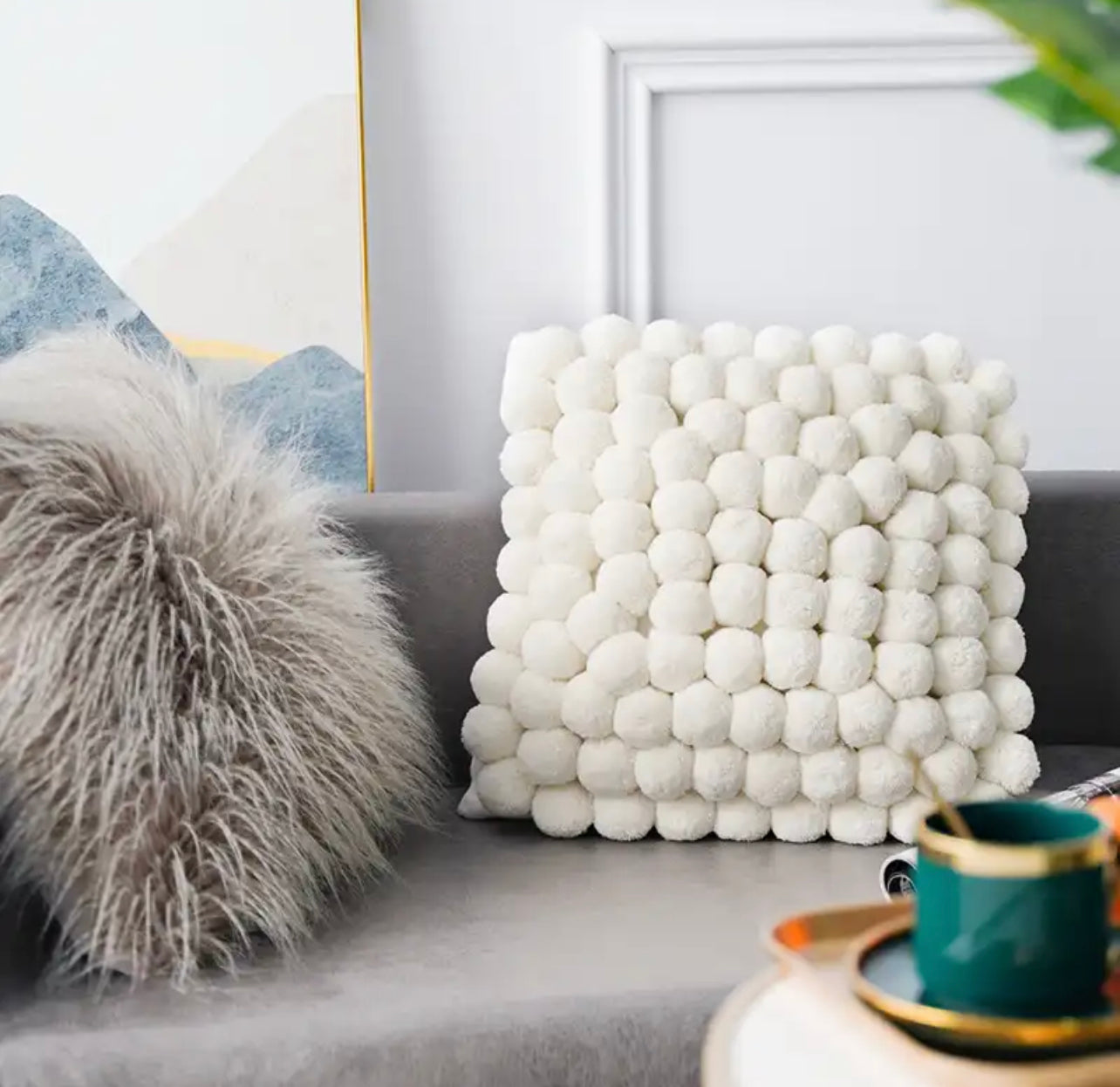 Ivory Handmade Ball Cushion Cover