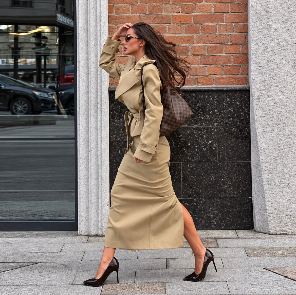 Trench Two Piece Belted Jacket & Maxi Skirt Set