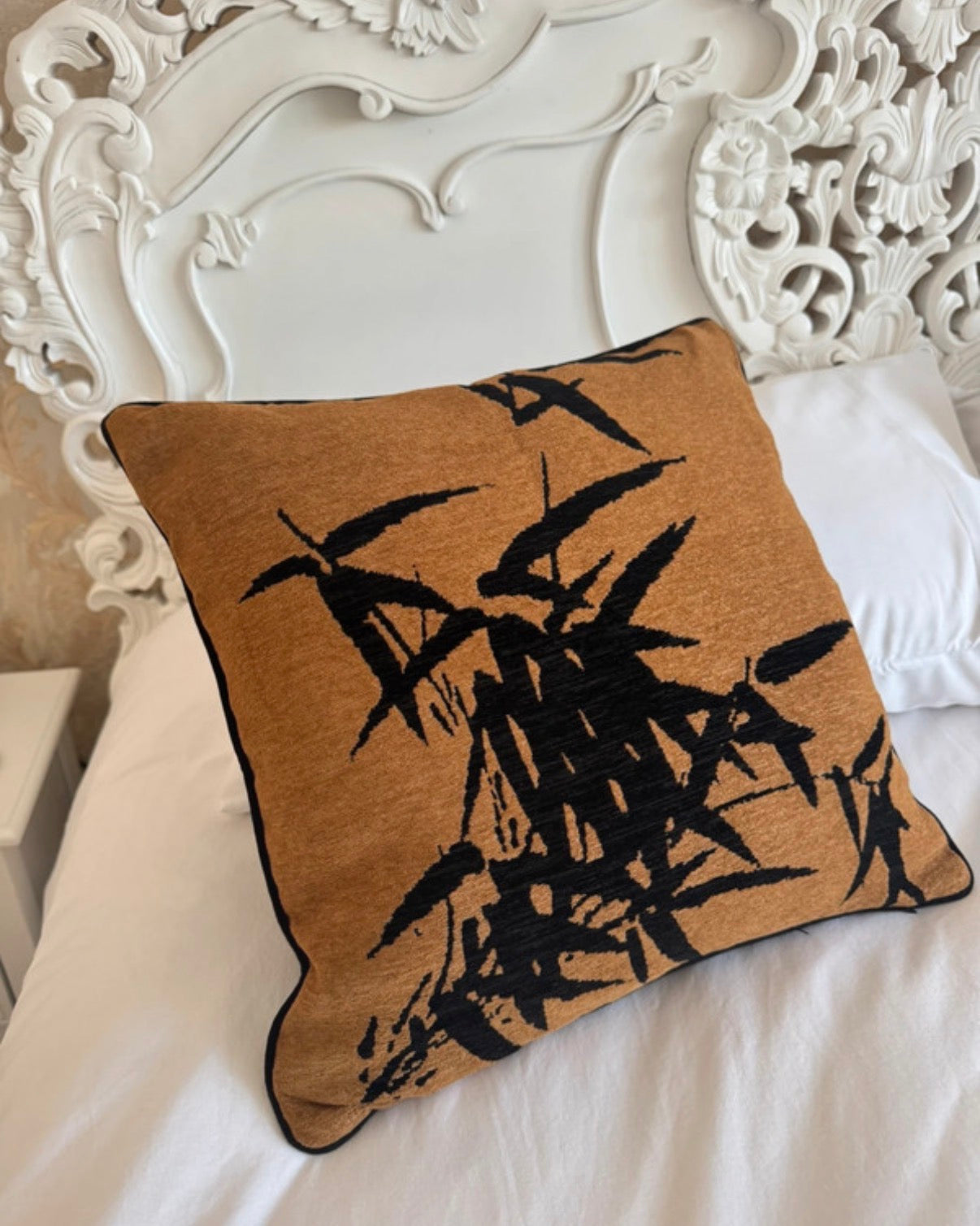 Duck Feather Filled Beige Leaf Cushion