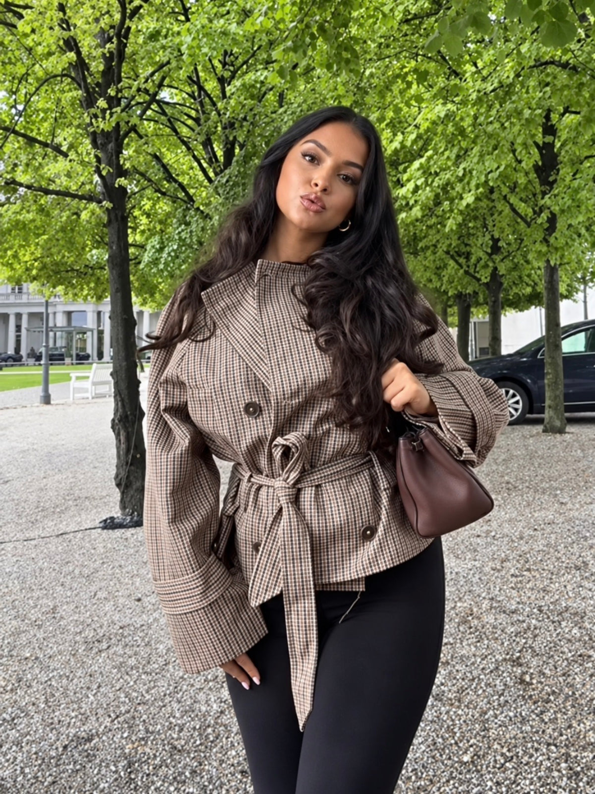 Check Belted Double Breasted Jacket