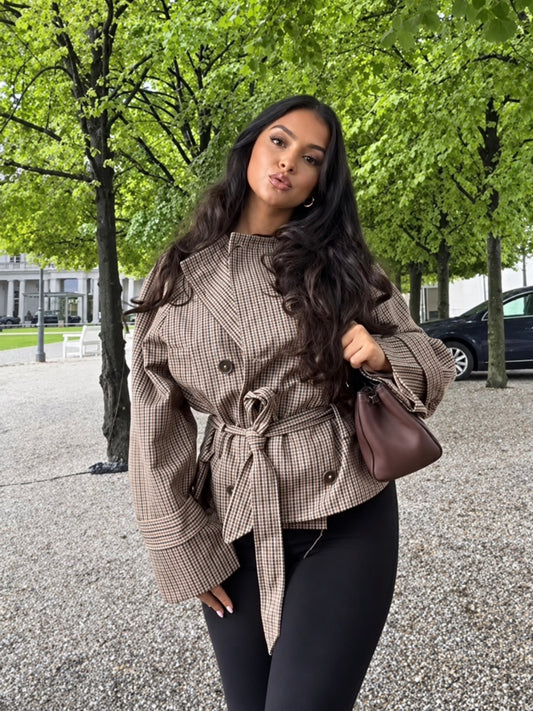 Check Belted Double Breasted Jacket