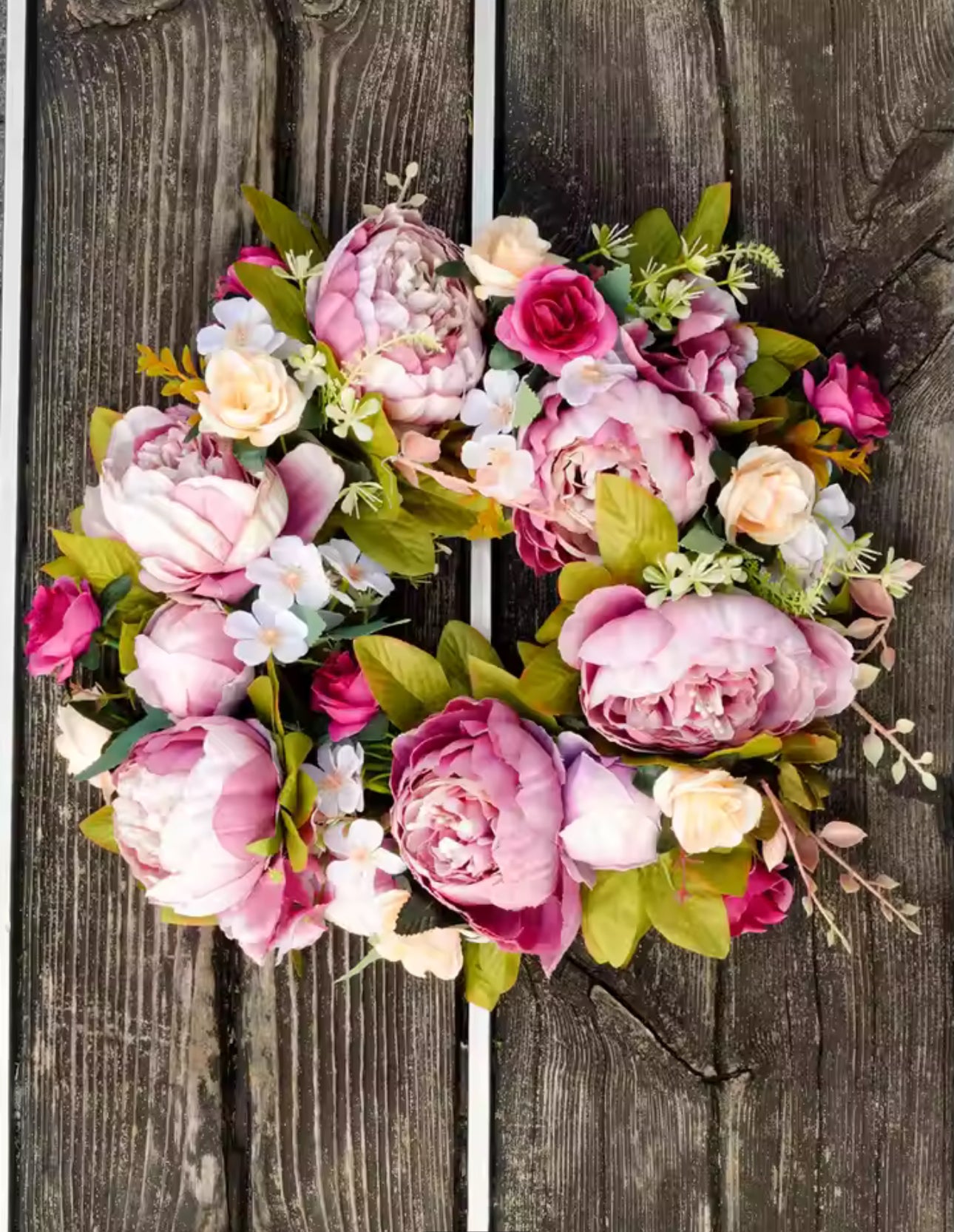 Hand Made Pink Peony Artificial Wreath