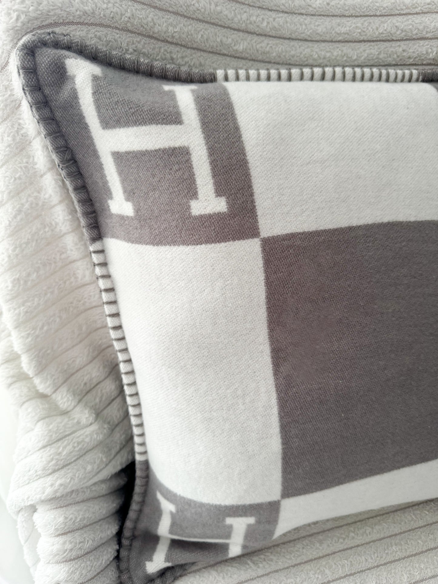 Grey H Cashmere Cushion Cover