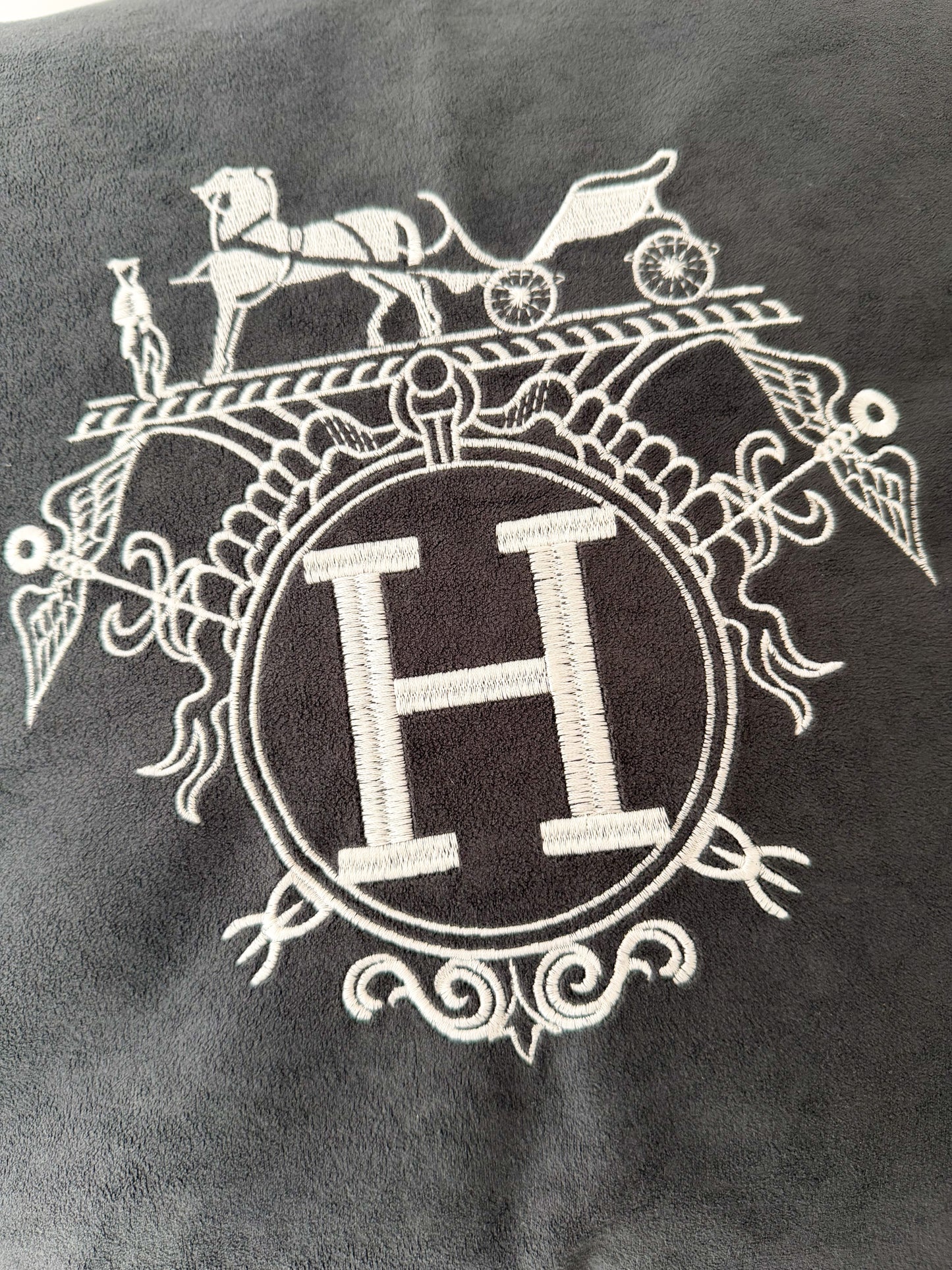 Duck Feather Grey and White Embroidered Horse Cushion