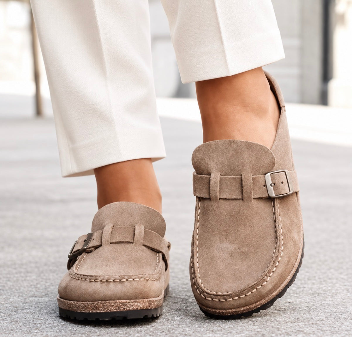Nude Mule Clog Buckle Shoes