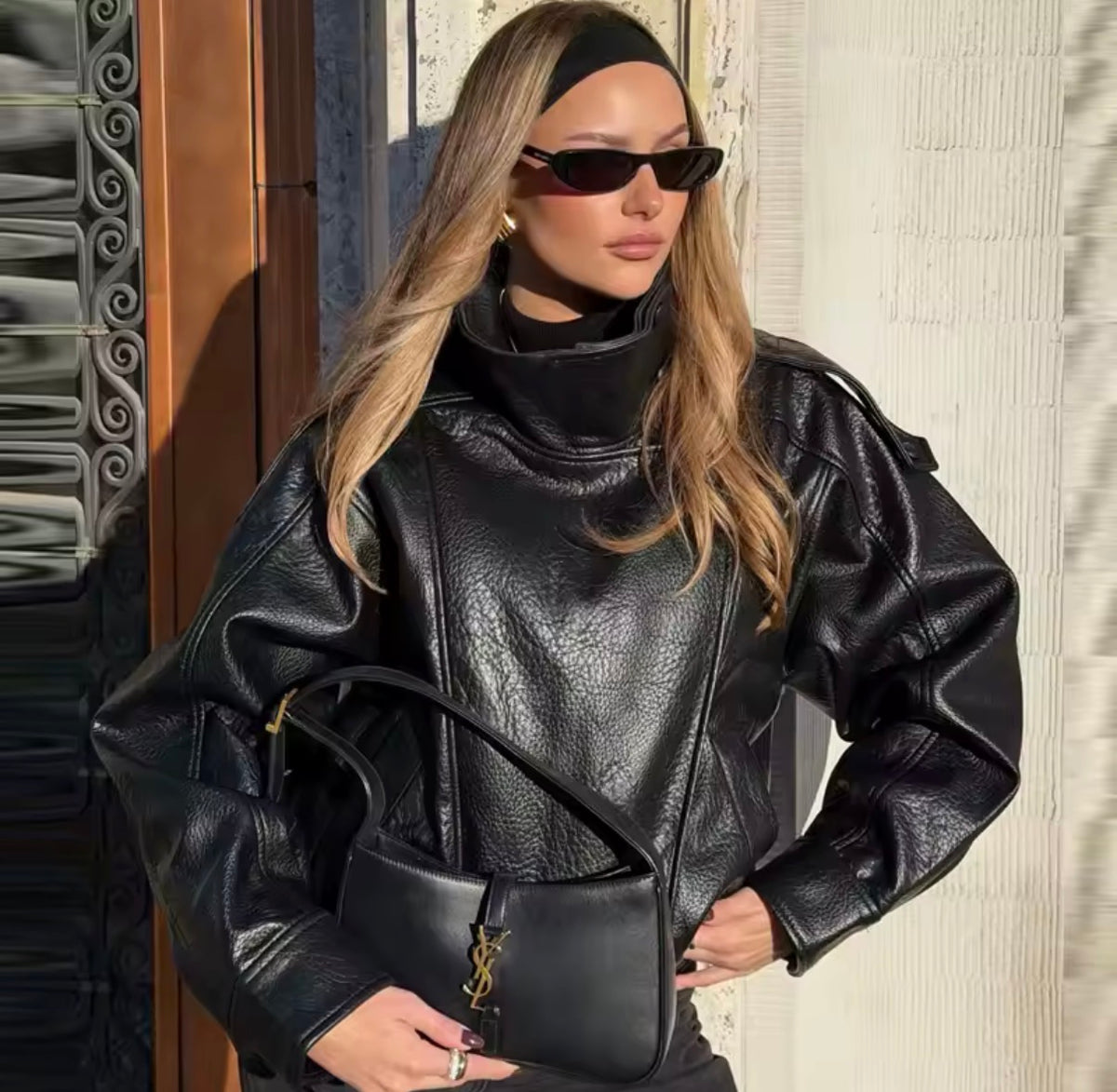 Funnel Faux Leather Jacket