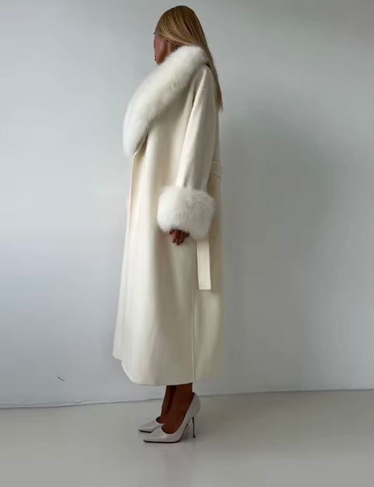 Woolen Fur Long Overcoat