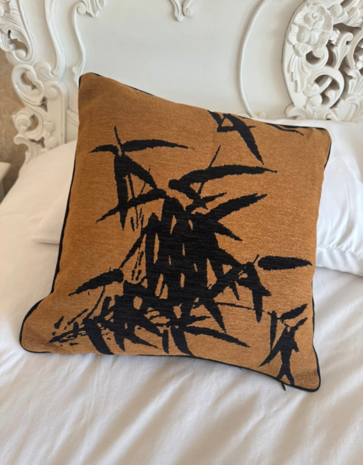 Duck Feather Filled Beige Leaf Cushion