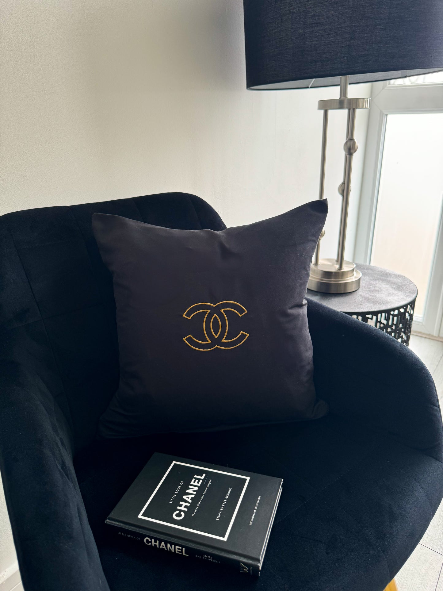 Black and Gold Coco Embroidered Cushion Cover