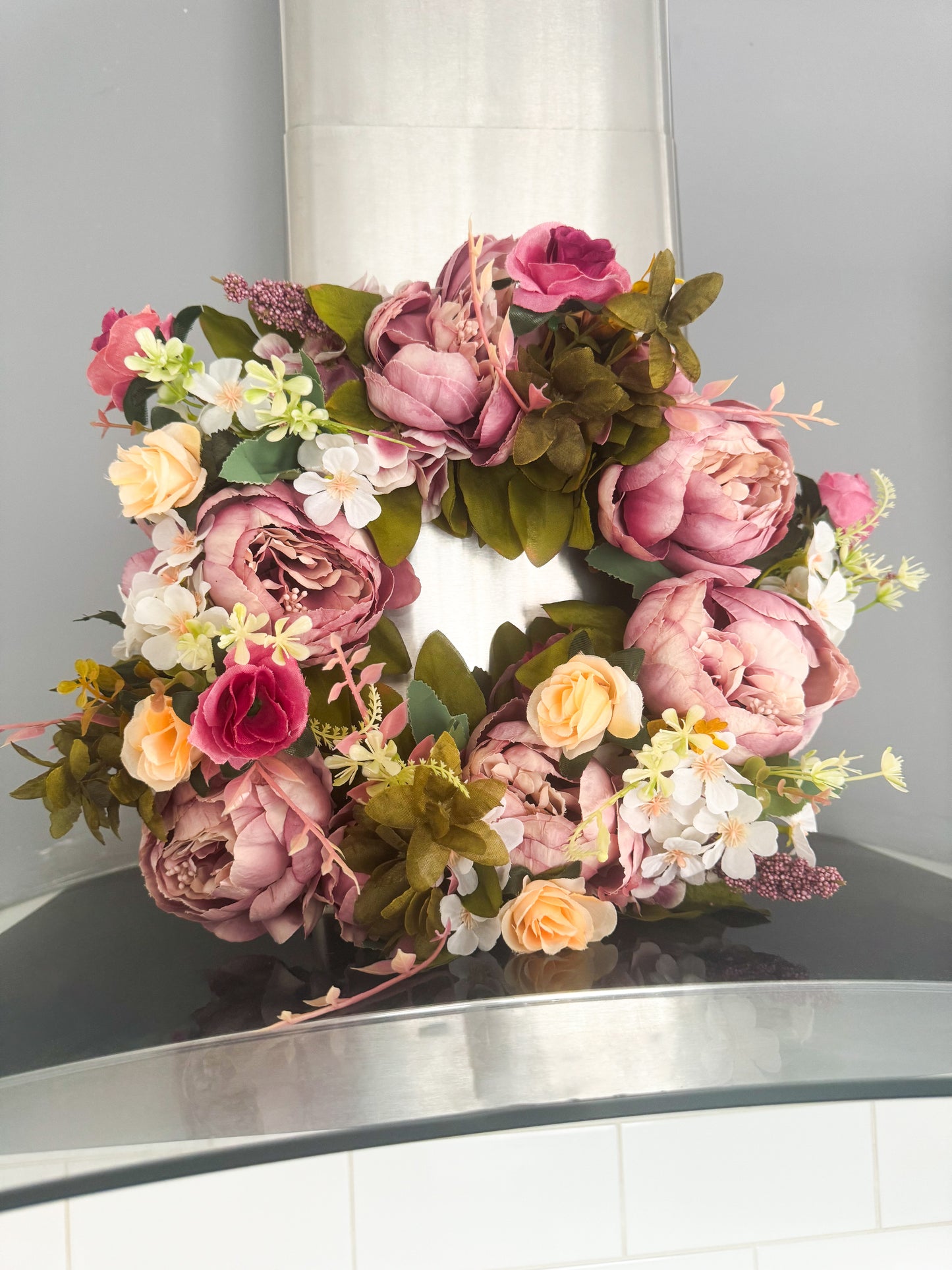 Hand Made Pink Peony Artificial Wreath