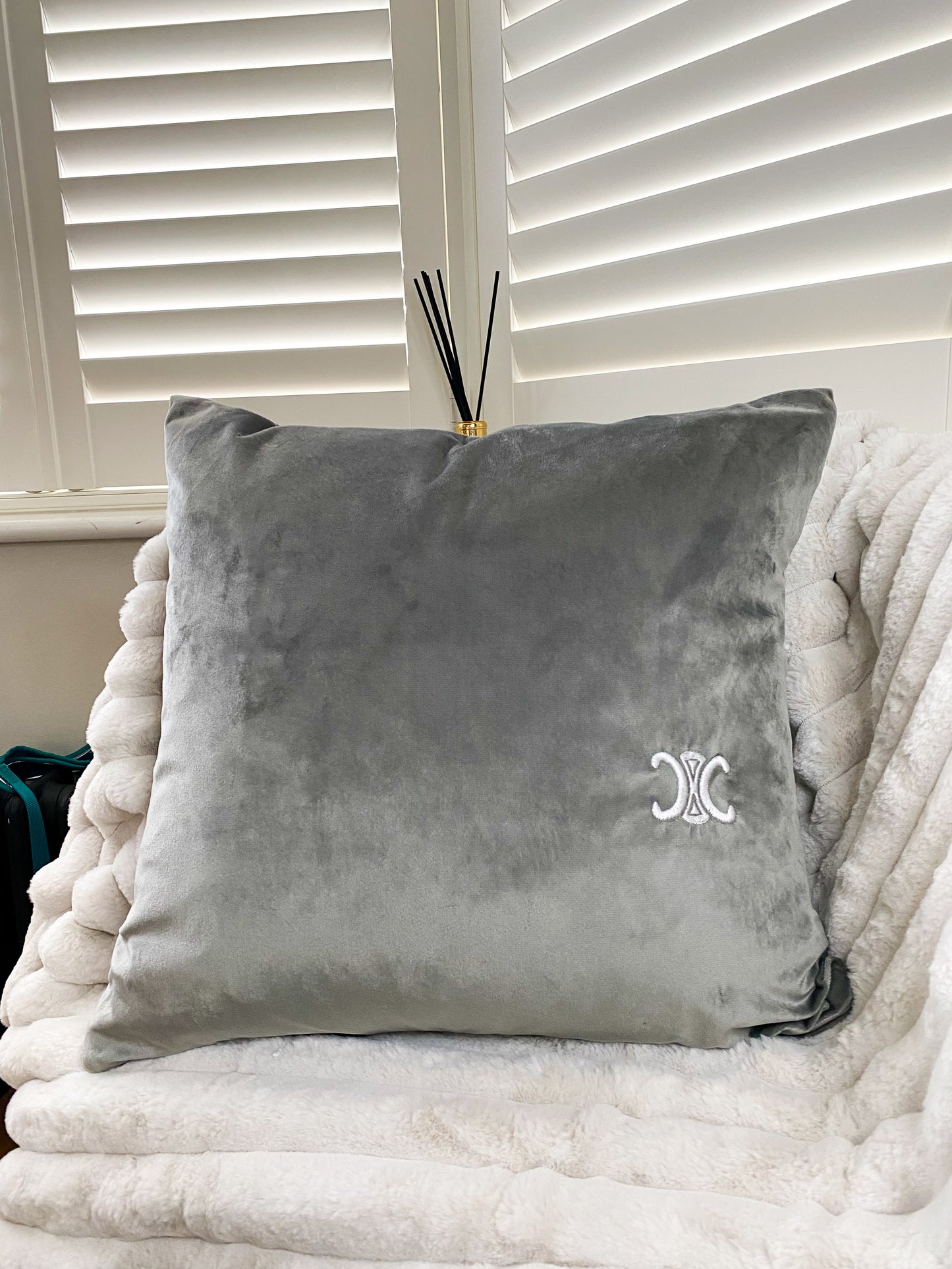 Suede C Grey and White Bespoke Cushion Cover
