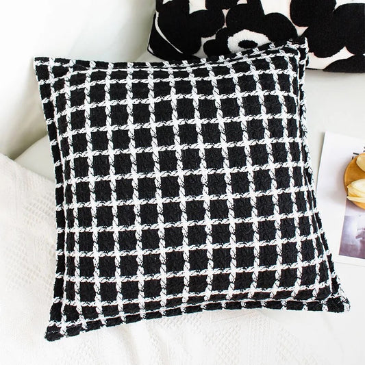 Plaid Black and White Cushion Cover