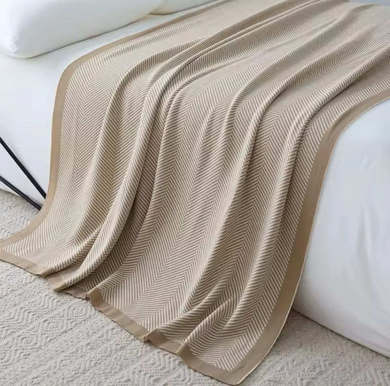 Beige Nordic Knitted Blanket / Throw