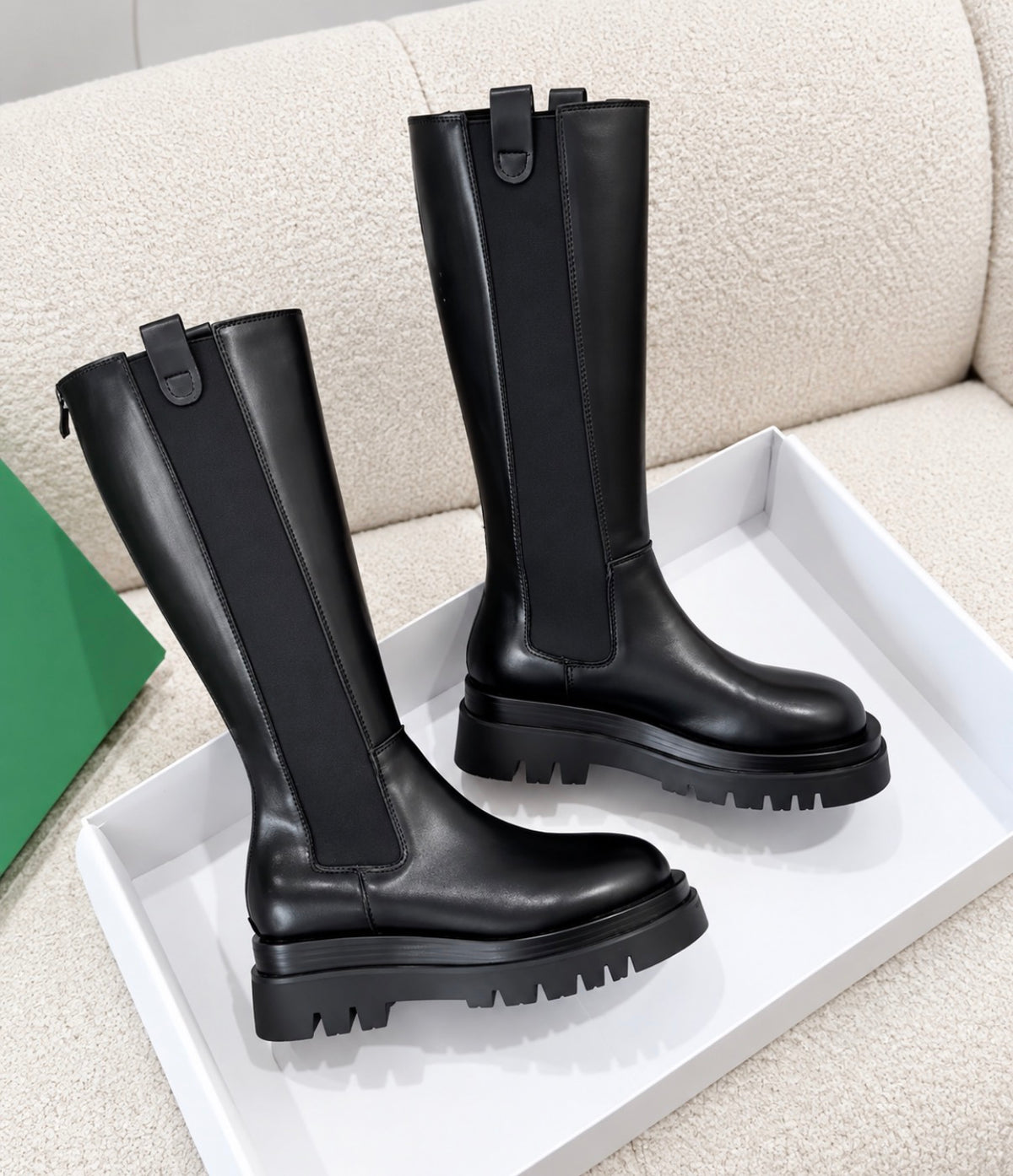Black Knee High Chunky Chelsea Boots