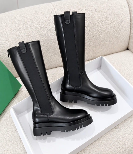 Black Knee High Chunky Chelsea Boots