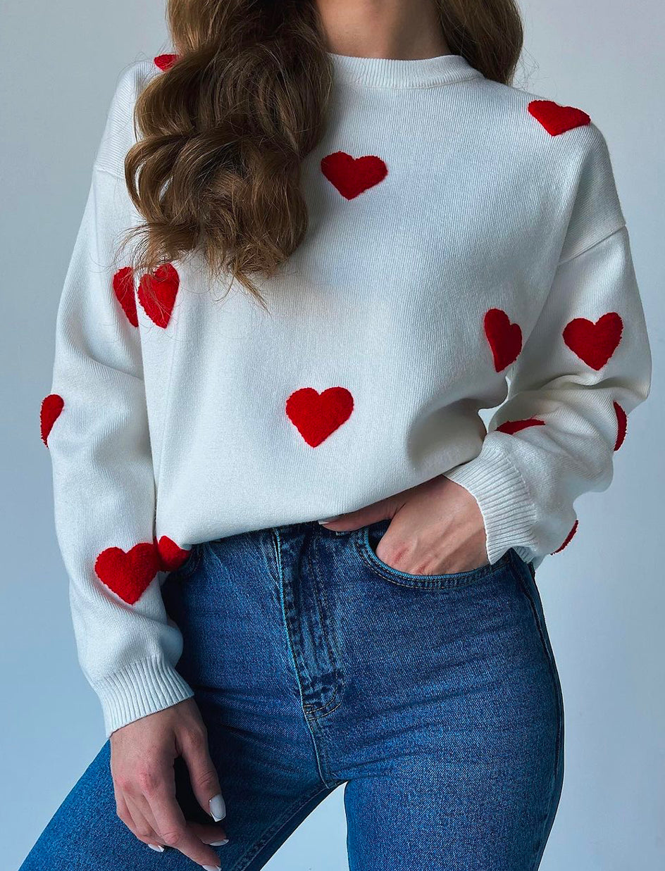 Cosy White Love Heart Jumper