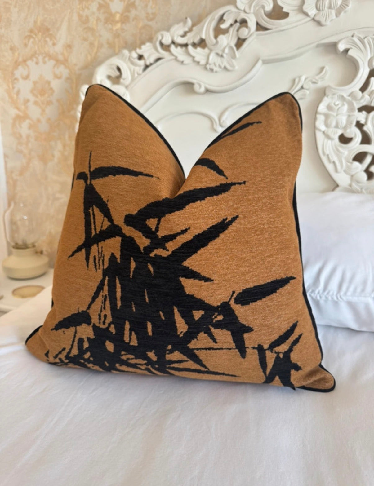 Duck Feather Filled Beige Leaf Cushion