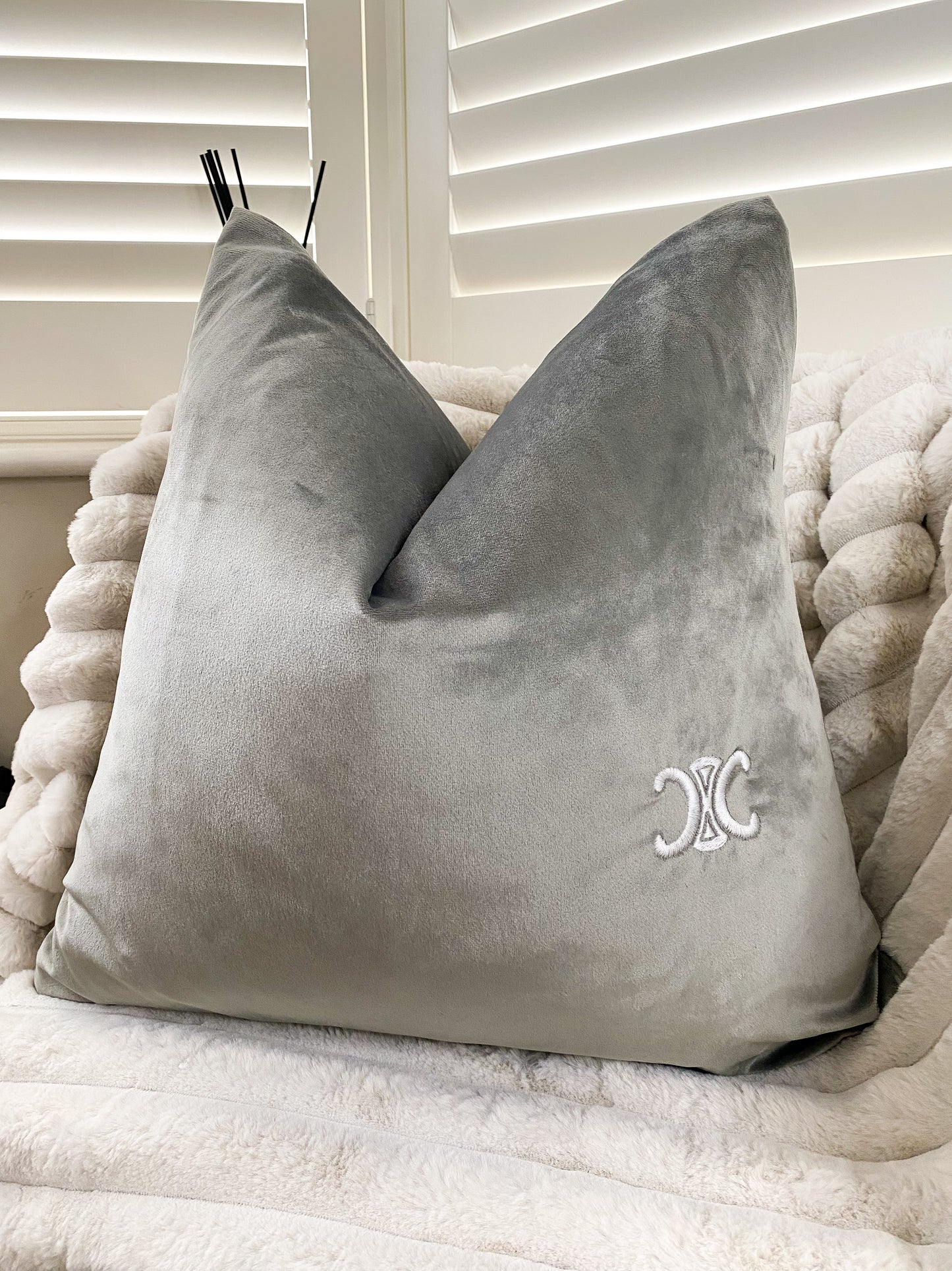 Suede C Grey and White Bespoke Cushion Cover
