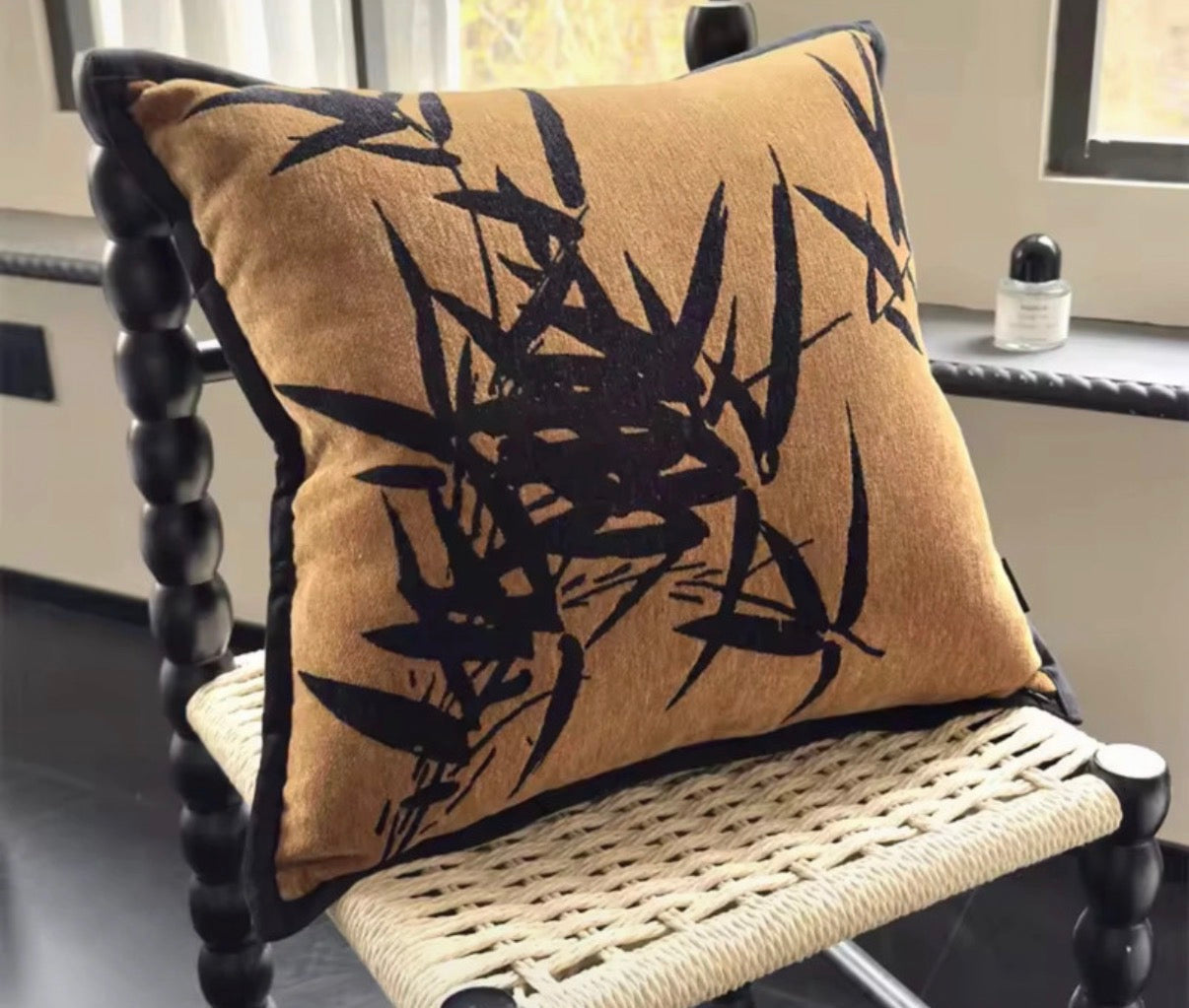 Duck Feather Filled Beige Leaf Cushion