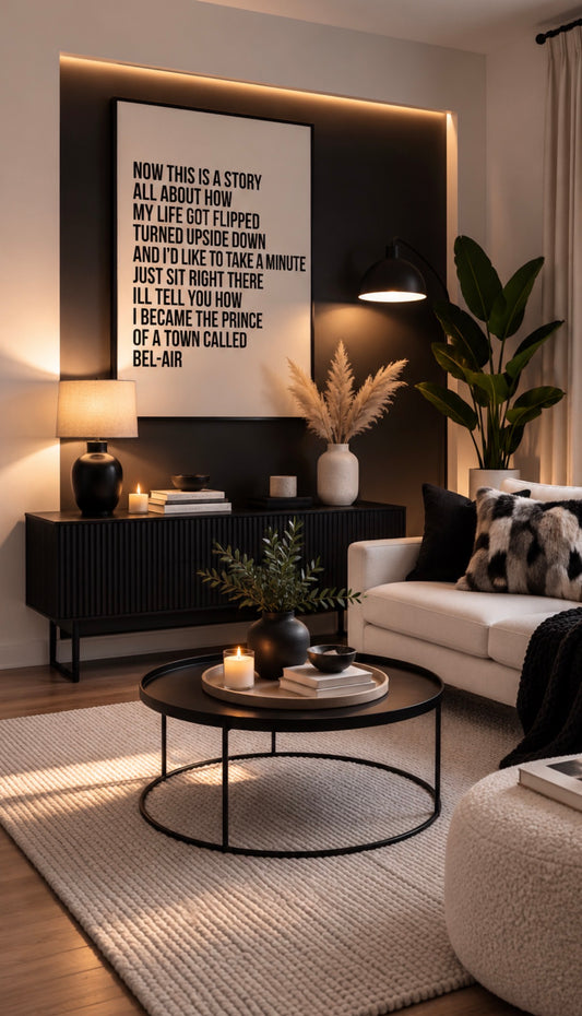 Bel Air Black and White Lyric Cotton Canvas Picture