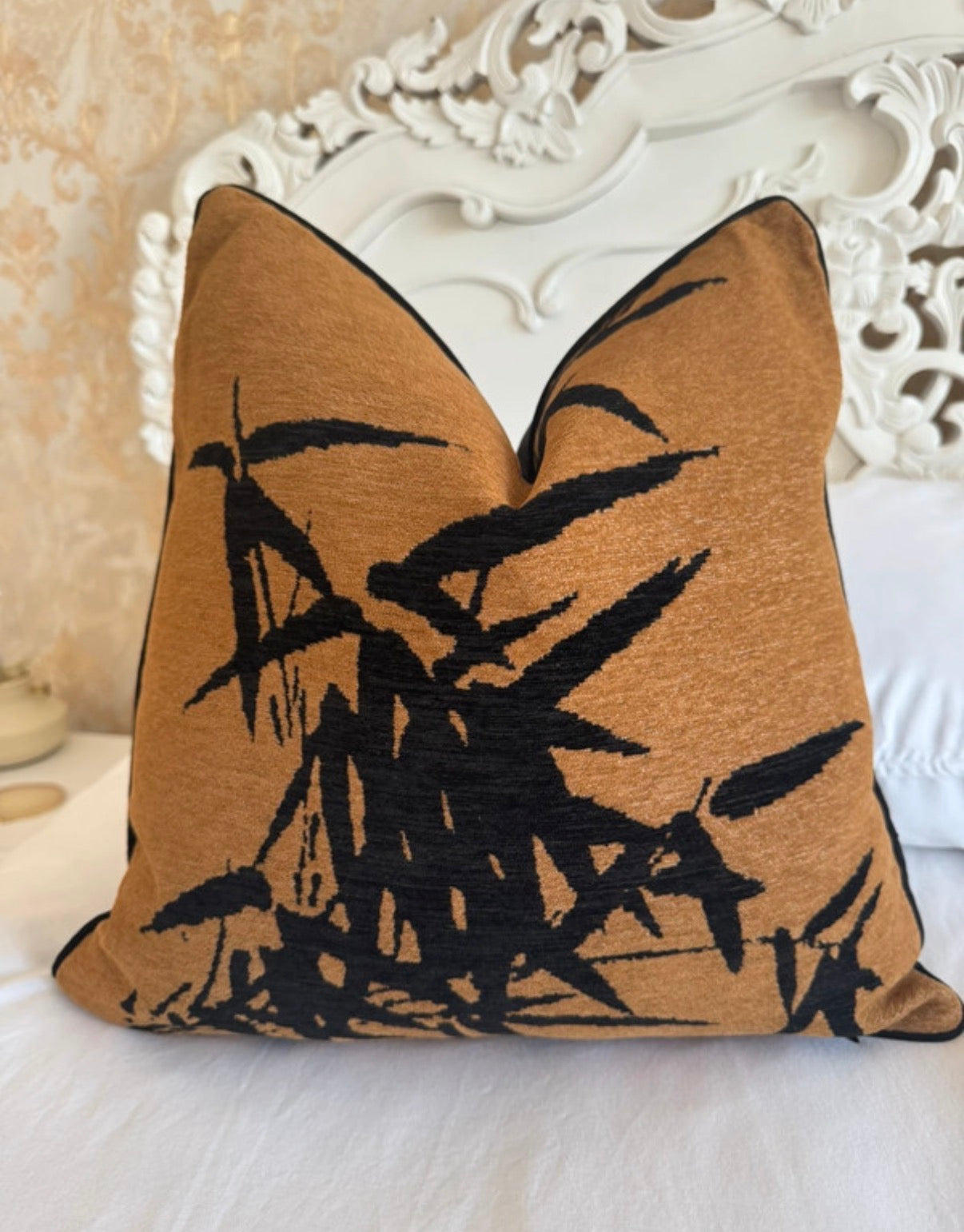 Duck Feather Filled Beige Leaf Cushion