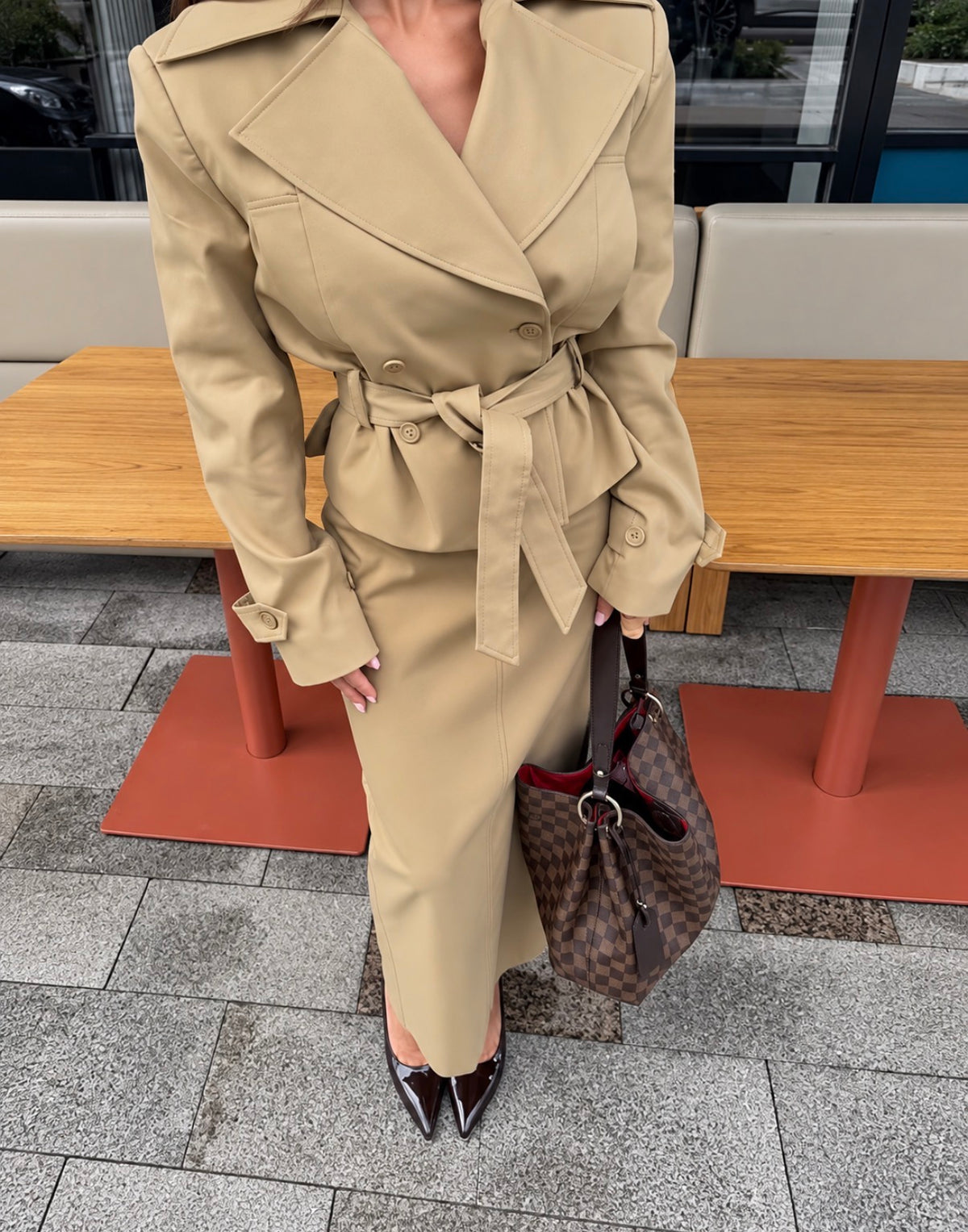 Trench Two Piece Belted Jacket & Maxi Skirt Set