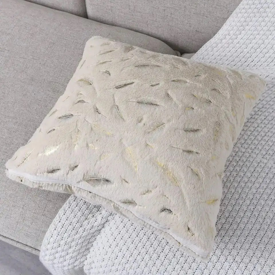 Gold Feather Soft Touch Cushion Cover