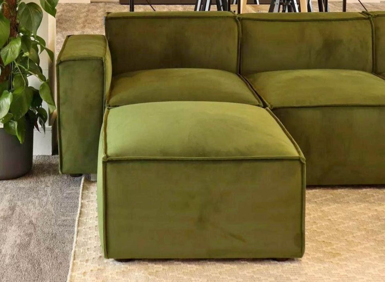 Vine Green Sectional 3 Seater Sofa + Footstool