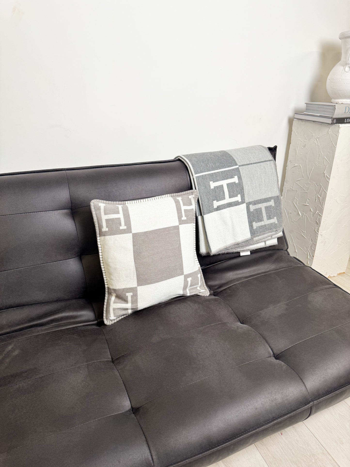 Grey H Cashmere Cushion Cover