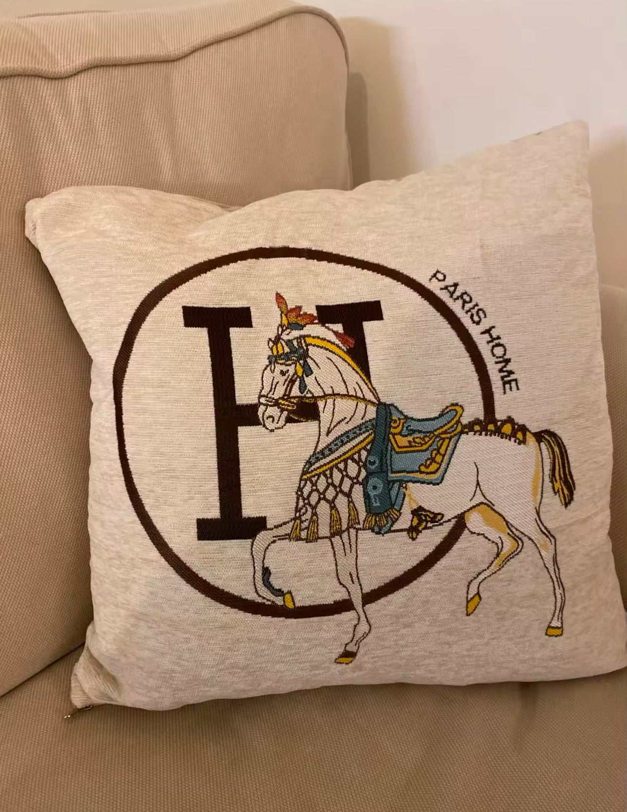 Cream Horse Cushion Cover