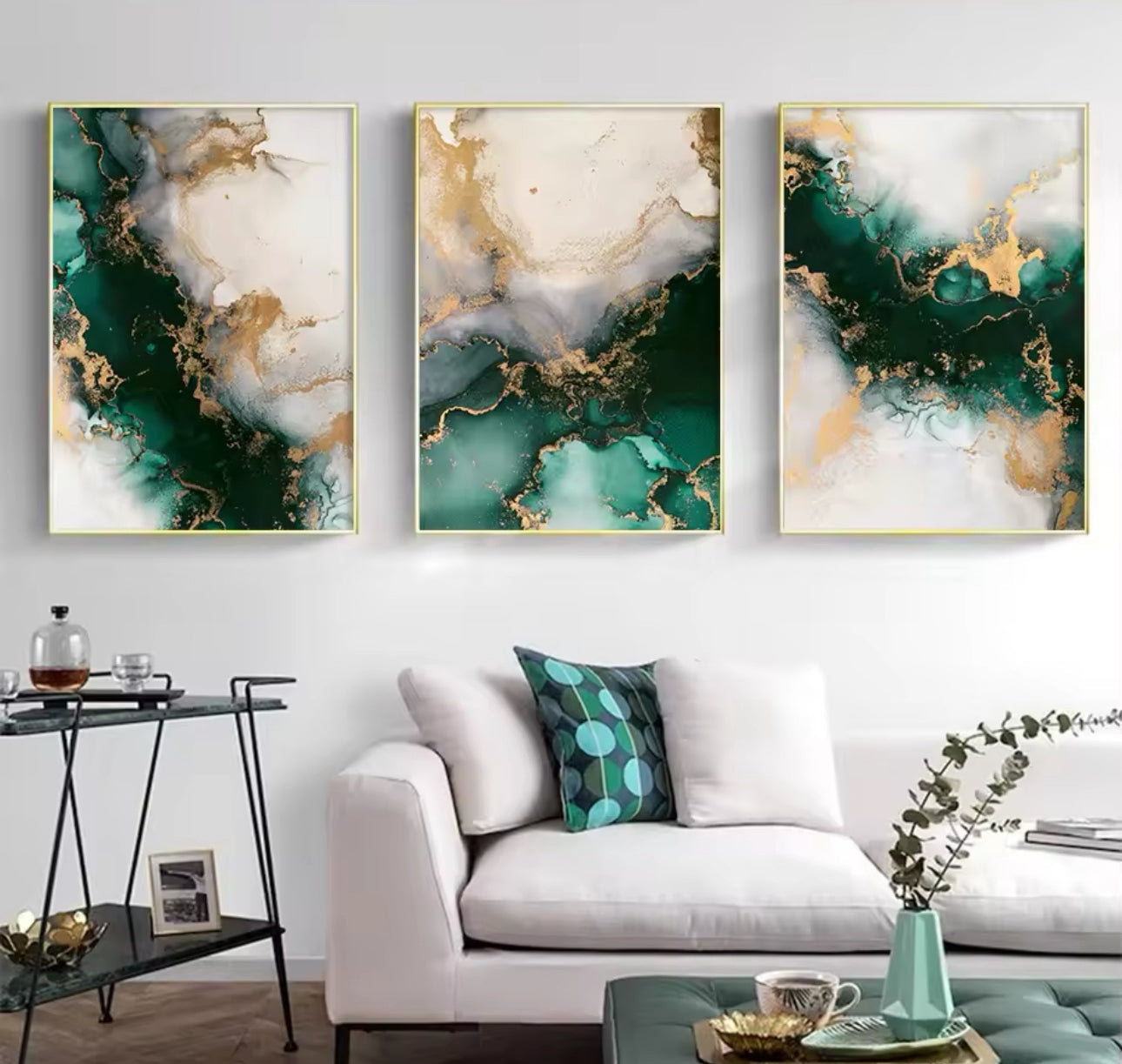 Set of 3 Green Marble Canvas Set