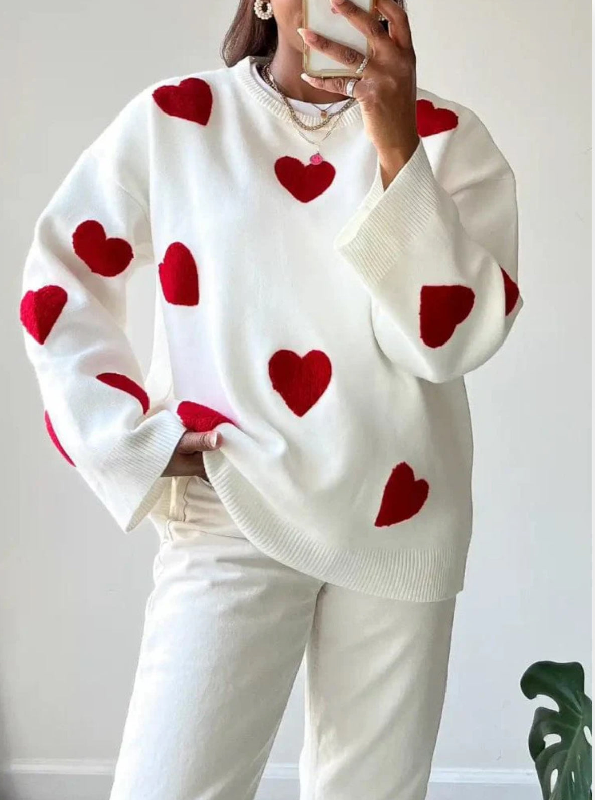 Cosy White Love Heart Jumper