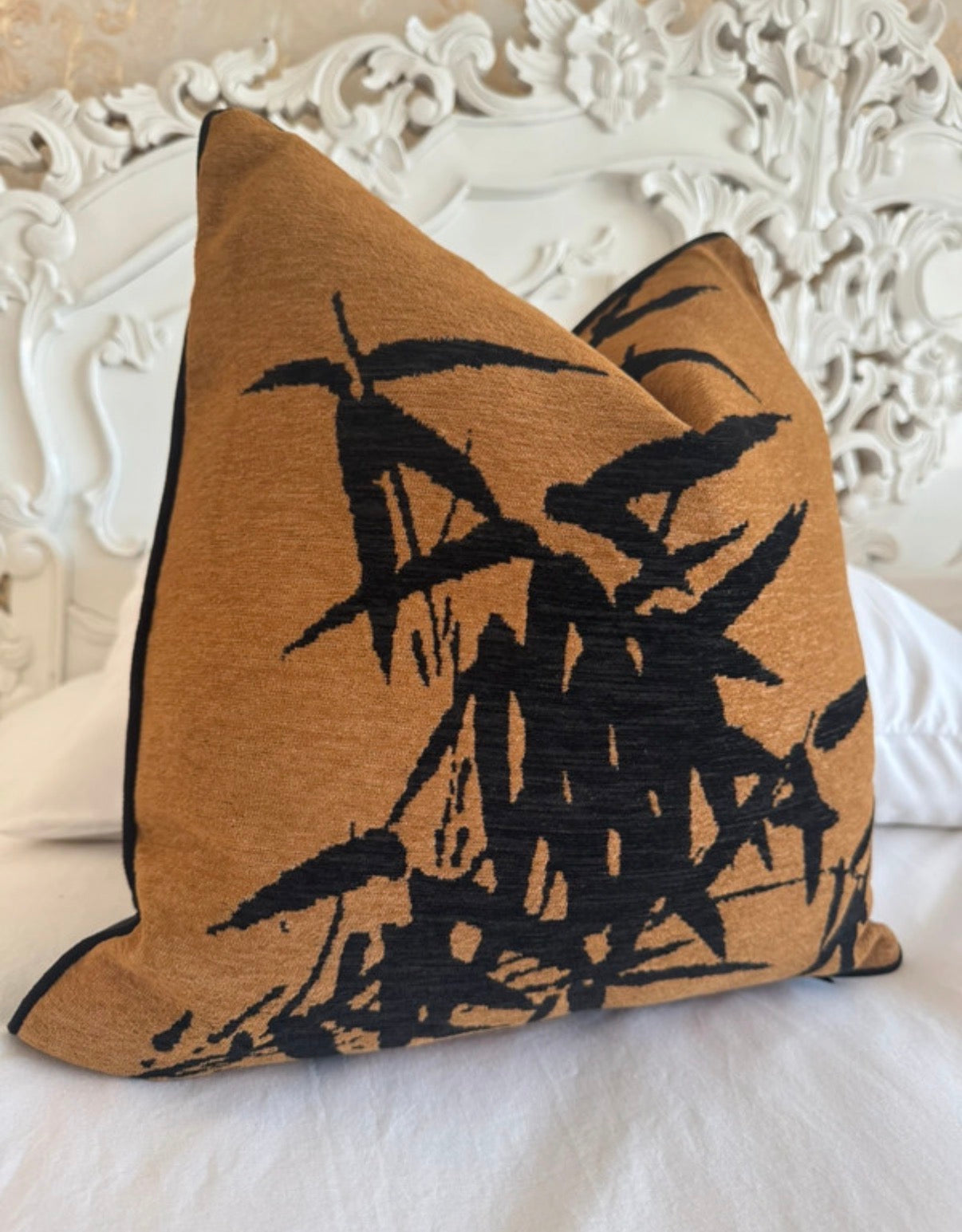 Duck Feather Filled Beige Leaf Cushion