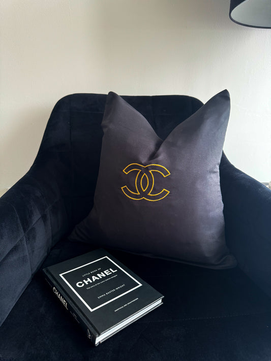 Black and Gold Coco Embroidered Cushion Cover