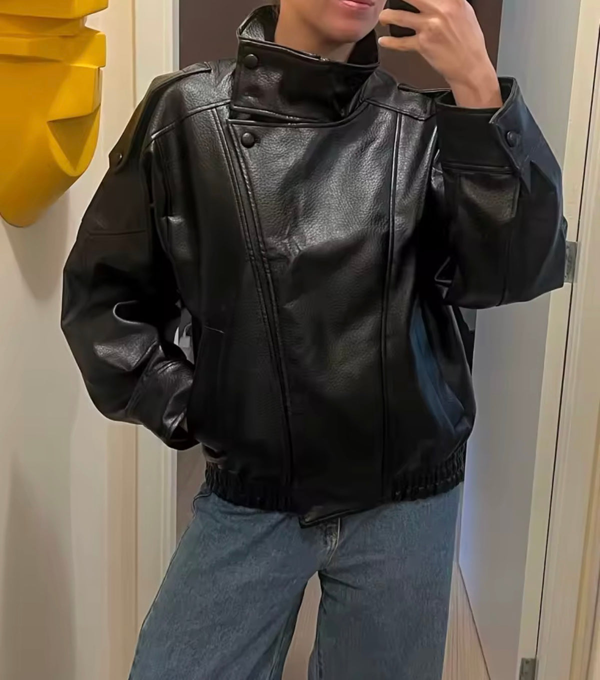 Funnel Faux Leather Jacket