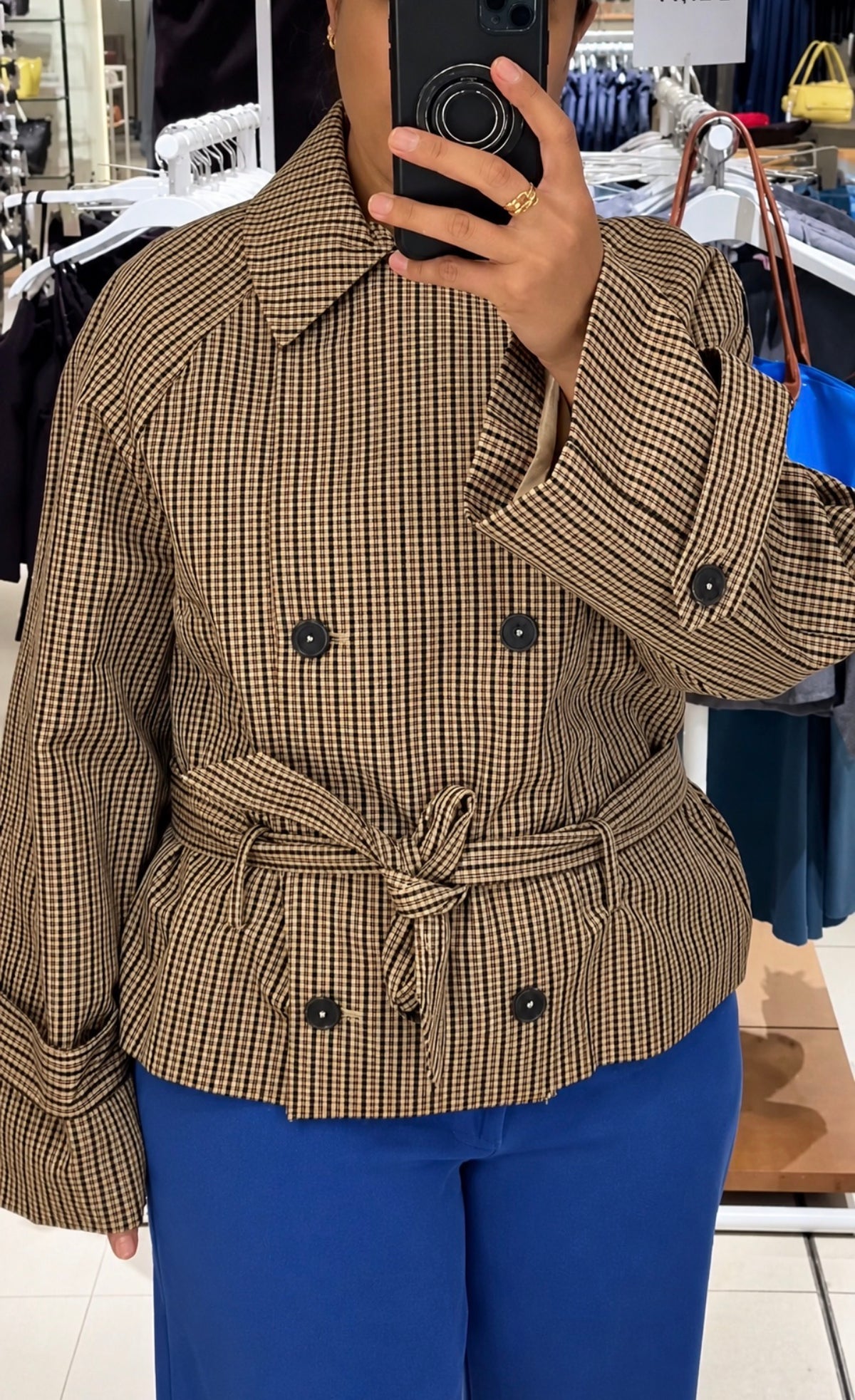 Check Belted Double Breasted Jacket